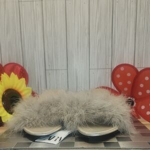 Zara Black and Cream Fluffy Sandals